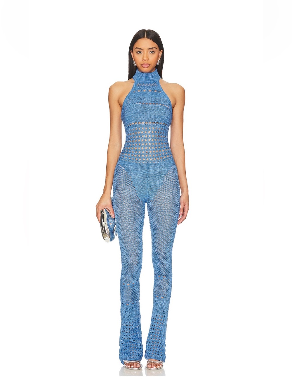 Retrofete Blue Crochet Halter Jumpsuit